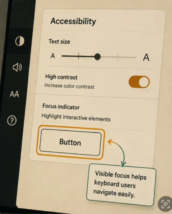 Accessibility settings with visible focus indicator