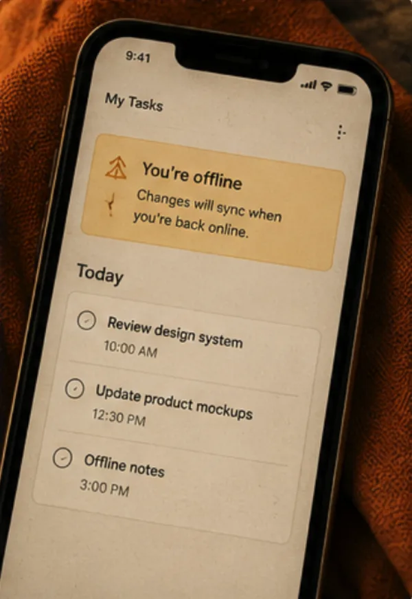 Offline-first PWA UI on a phone